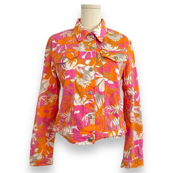 Escada Sport Floral Jean-style Jacket EUC Wm Sz 38 Made in Italy lightweight - Picture 1 of 7
